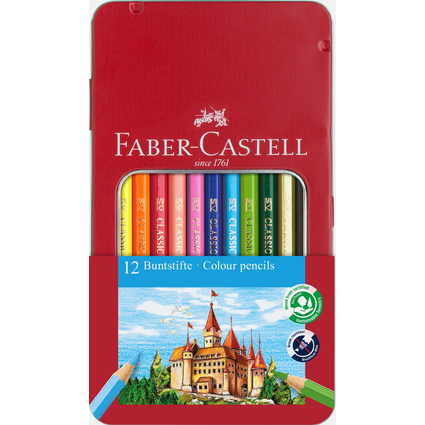 FABER-CASTELL Hexagonal-Buntstifte CASTLE, 12er Metalletui