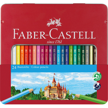 FABER-CASTELL Hexagonal-Buntstifte CASTLE, 24er Metalletui