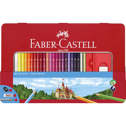 FABER-CASTELL Hexagonal-Buntstifte CASTLE, 48er Metalletui