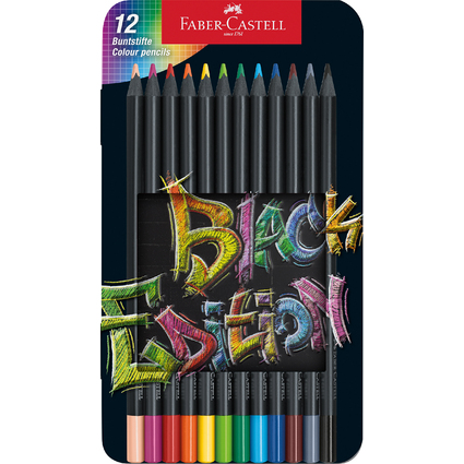 FABER-CASTELL Dreikant-Buntstifte Black Edition, 12er Etui