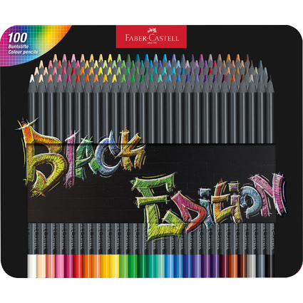 FABER-CASTELL Dreikant-Buntstifte Black Edition, 100er Etui