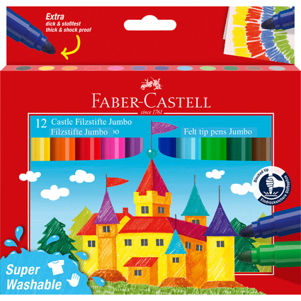 FABER-CASTELL Fasermaler JUMBO Superwashable, 12er Etui