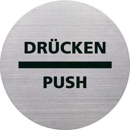 helit Piktogramm "the badge" DRCKEN/PUSH, rund, silber