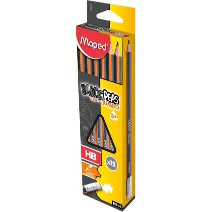 Maped Bleistift BLACK'PEPS JUMBO, mit Radierer, Hrtegrad:HB