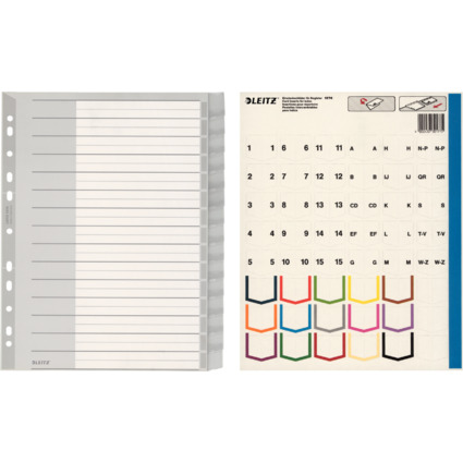 LEITZ Kunststoff-Register, blanko, A4 Überbreite, 15-teilig