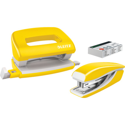 LEITZ Heftgerät- & Locher-Set Mini Nexxt WOW, gelb