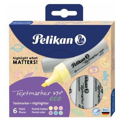 Pelikan Textmarker 490 eco, 6er Etui Pastell-Farben