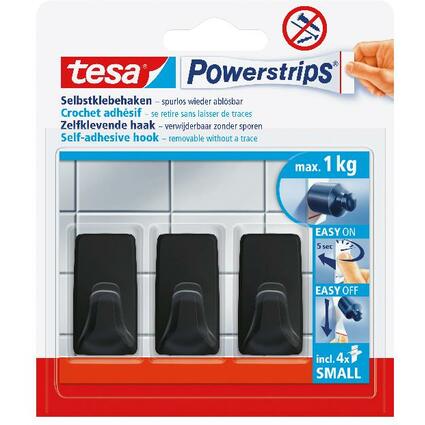 tesa Powerstrips Haken SMALL Rechteck, schwarz