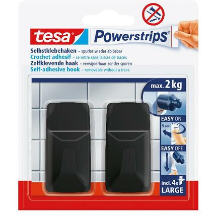 tesa Powerstrips Haken LARGE Rechteck, schwarz