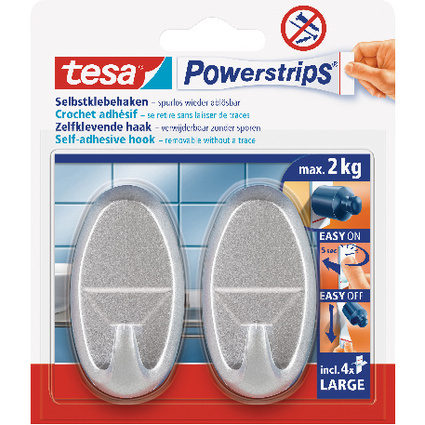 tesa Powerstrips Haken LARGE Oval, matt chrom