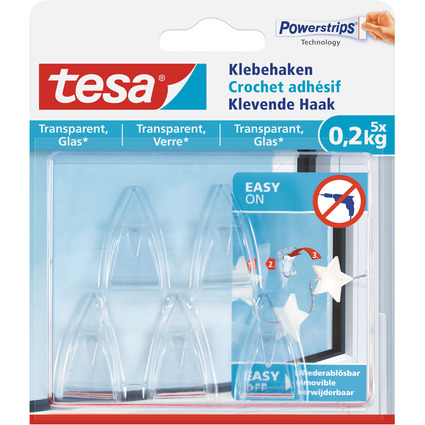 tesa Powerstrips Klebehaken fr Glas, transparent