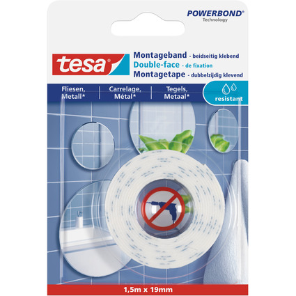 tesa Powerbond Montageband fr Fliesen/Metall, 19 mm x 1,5 m