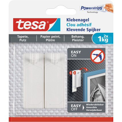 tesa Powerstrips Klebenagel für Tapeten und Putz, 1,0 kg