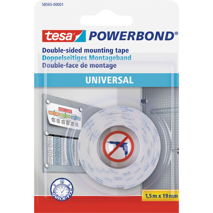 tesa Powerbond Montageband Universal, 19 mm x 1,5 m, wei