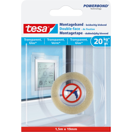 tesa Powerbond Montageband fr Glas, 19 mm x 1,5 m