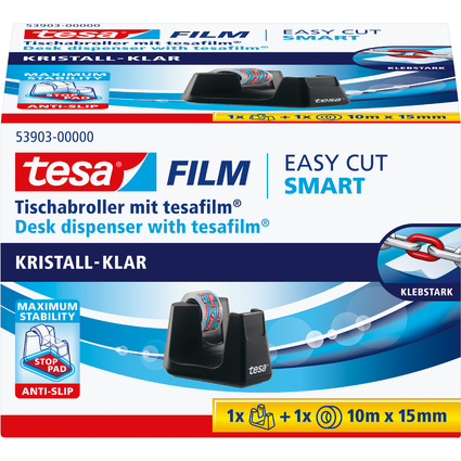 tesa Tischabroller Smart ecoLogo, bestckt, schwarz