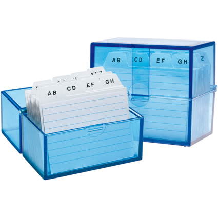 WEDO Karteikasten A8 quer, blau-transparent, bestckt