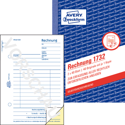 AVERY Zweckform Formularbuch "Rechnung", SD, 2 x 40 Blatt