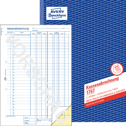 AVERY Zweckform Formularbuch "Kassenabrechnung", SD, A4