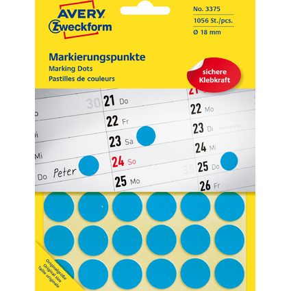 AVERY Zweckform Markierungspunkte, Durchmesser 18 mm, blau