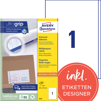 AVERY Zweckform Universal-Etiketten, 200 x 297 mm, wei