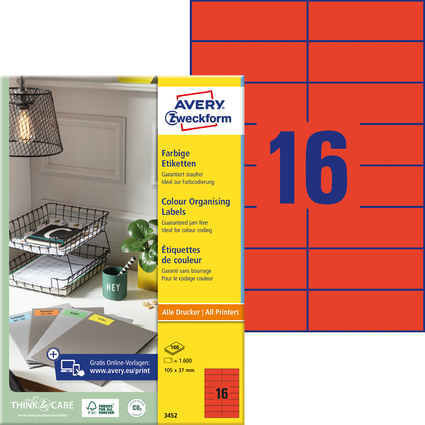 AVERY Zweckform Universal-Etiketten, 105 x 37 mm, rot