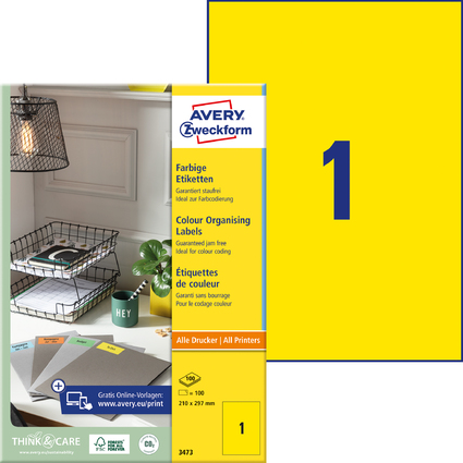 AVERY Zweckform Universal-Etiketten, 210 x 297 mm, gelb