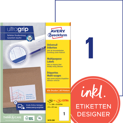 AVERY Zweckform Universal-Etiketten, 210 x 297 mm, wei