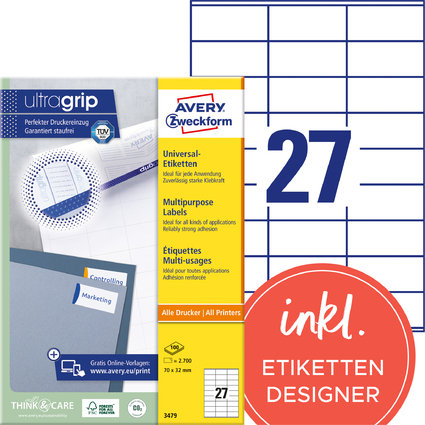 AVERY Zweckform Universal-Etiketten, 70 x 32 mm, wei