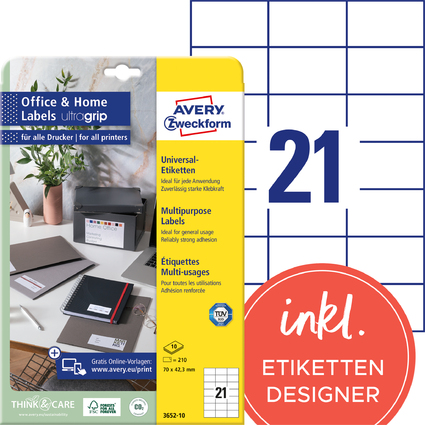 AVERY Zweckform Universal-Etiketten Office&Home, 70 x 42,3mm