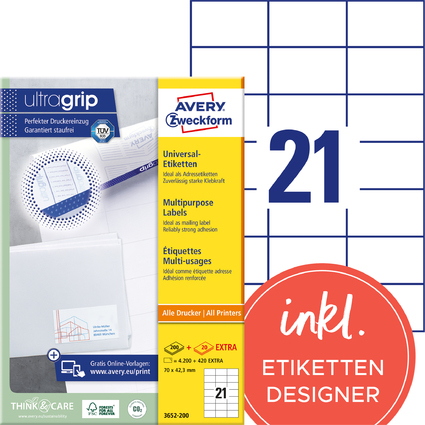 AVERY Zweckform Universal-Etiketten, 70 x 42,3 mm, wei