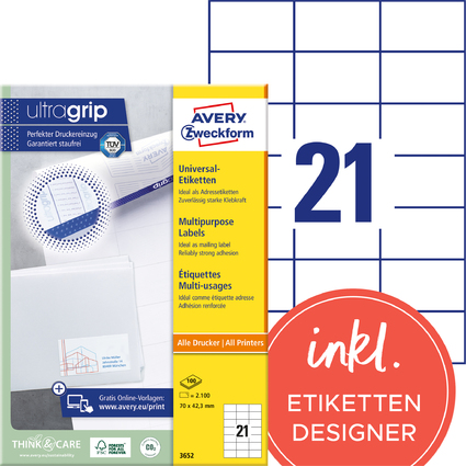 AVERY Zweckform Universal-Etiketten, 70 x 42,3 mm, wei