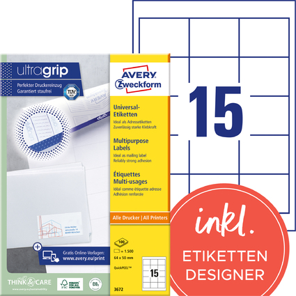 AVERY Zweckform Universal-Etiketten, 64 x 50 mm, weiß