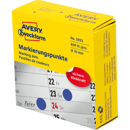 AVERY Zweckform Markierungspunkte, 10 mm, blau, Spender