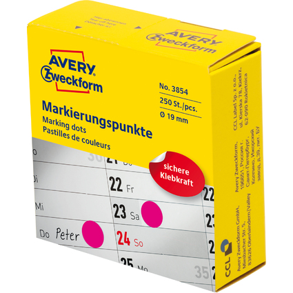 AVERY Zweckform Markierungspunkte, 19 mm, magenta, Spender