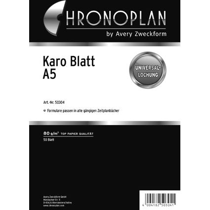 CHRONOPLAN Karo Blatt, DIN A5, 80 g/qm, 50 Blatt