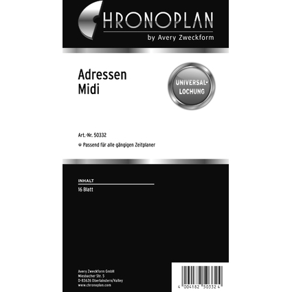CHRONOPLAN Adressen, Midi, 80 g/qm, 16 Blatt