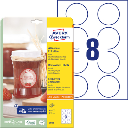 AVERY Zweckform Kennzeichungs- Etiketten, Durchmesser: 65 mm