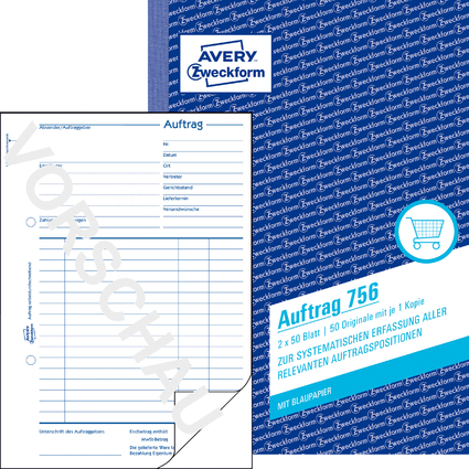 AVERY Zweckform Formularbuch "Auftrag", A5, 2 x 50 Blatt