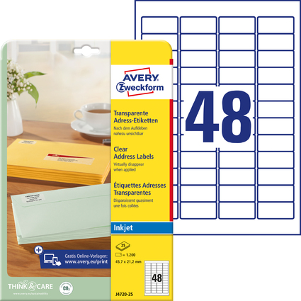 AVERY Zweckform Transparente Adress-Etiketten, 45,7 x 21,2mm