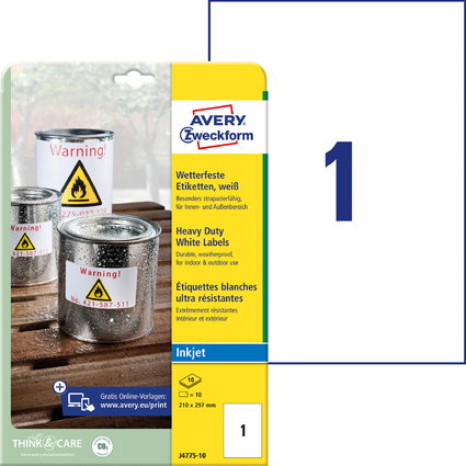 AVERY Zweckform wetterfeste Etiketten, 210 x 297 mm, weiß