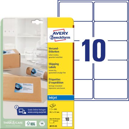 AVERY Zweckform Inkjet Versand-Etiketten, 99,1 x 57 mm, wei