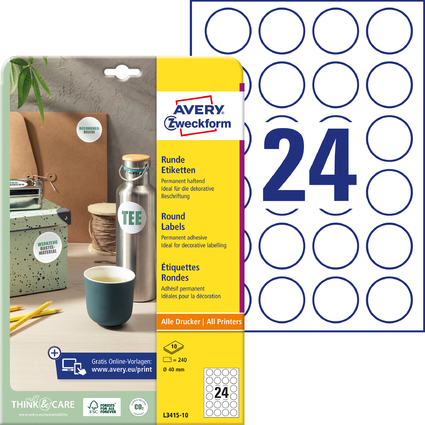 AVERY Zweckform Kennzeichnungs-Etiketten, Durchmesser: 40 mm