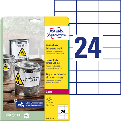 AVERY Zweckform wetterfeste Etiketten, 70 x 37 mm, wei