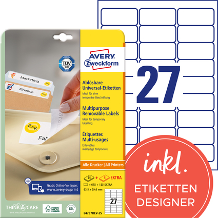 AVERY Zweckform Universal-Etiketten, 63,5 x 29,6 mm, wei