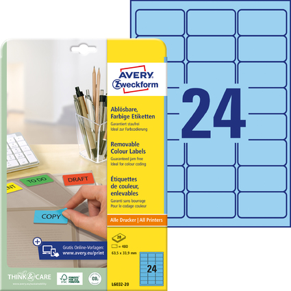 AVERY Zweckform Universal-Etiketten, 63,5 x 33,9 mm, blau