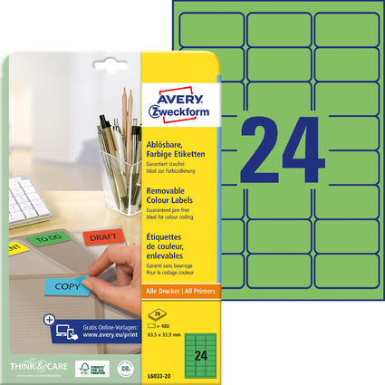 AVERY Zweckform Universal-Etiketten, 63,5 x 33,9 mm, grün