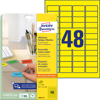 AVERY Zweckform Mini-Etiketten, 45,7 x 21,2 mm, gelb