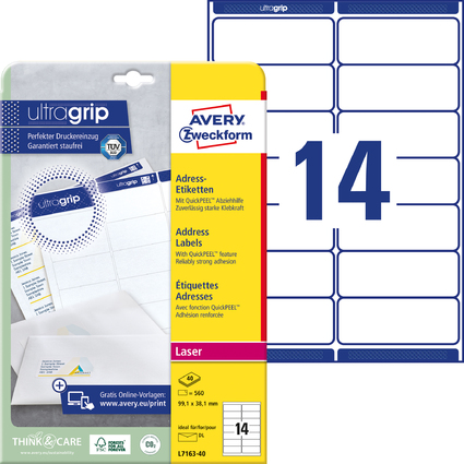 AVERY Zweckform QuickPEEL Adress-Etiketten, 99,1 x 38,1 mm