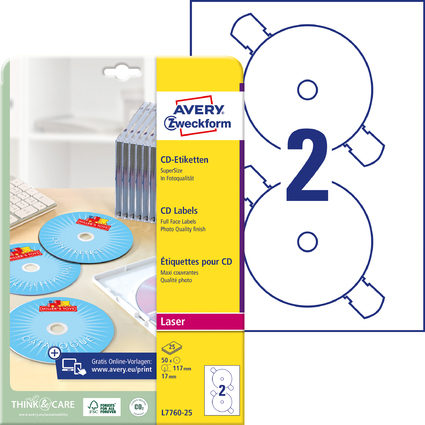 AVERY Zweckform CD-Etiketten SuperSize, wei, glnzend